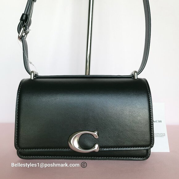 COACH Bandit Luxe Refined Smooth Calf Leather Small Crossbody Bag- Black color ⭐ - Picture 1 of 16